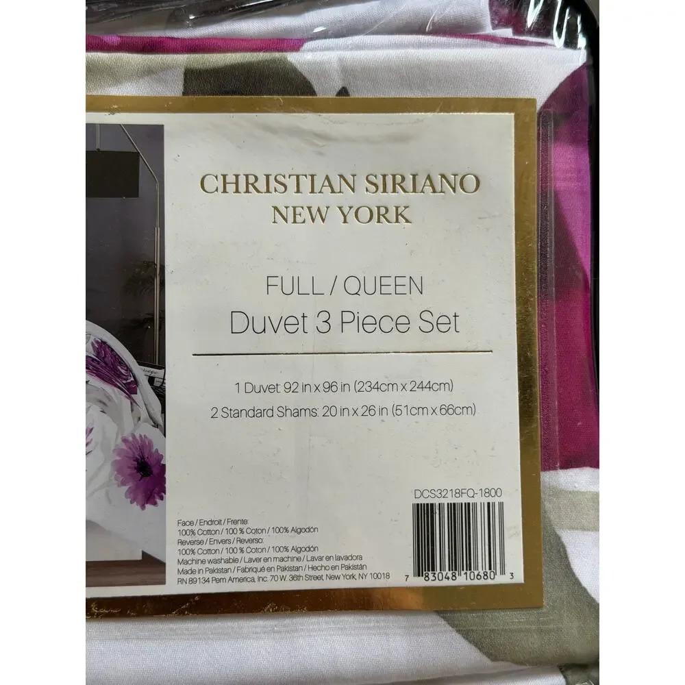 NEW! Full/Queen Christian Siriano New York 3PC Remy Floral Duvet Cover Set